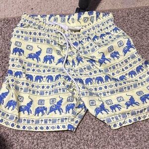 Vibrant Blue and Yellow Elephant Print Swim Trunks